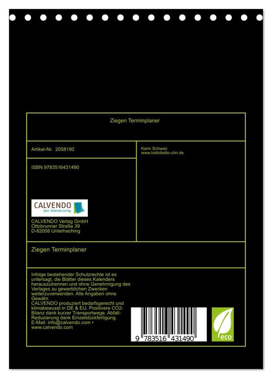 Produktbild: Ziegen Terminplaner (Tischkalender 2026 DIN A5 hoch), CALVENDO Monatskalender