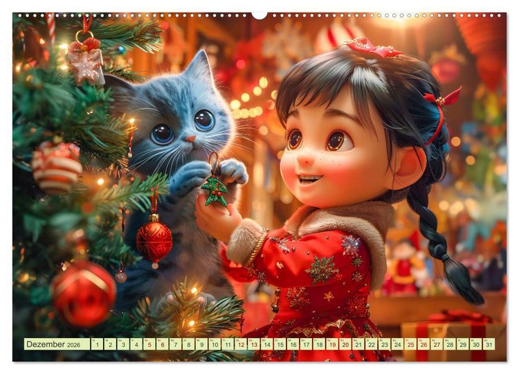Produktbild: Lina und die Katzen - Magische Abenteuer in niedlichen Szenen (hochwertiger Premium Wandkalender 2026 DIN A2 quer), Kunstdruck in Hochglanz