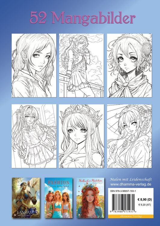 Produktbild: Manga Malbuch für Mädchen ab 8 Jahren mit 52 Ausmalbildern
