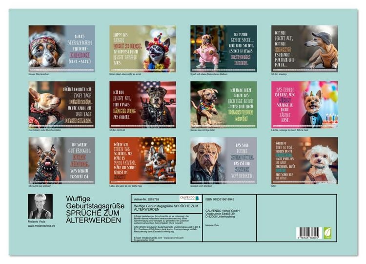 Produktbild: Wuffige Geburtstagsgr&uuml;&szlig;e SPR&Uuml;CHE ZUM &Auml;LTERWERDEN (Wandkalender 2026 DIN A2 quer), CALVENDO Monatskalender