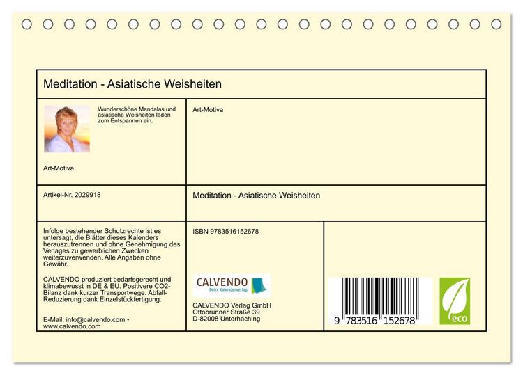 Produktbild: Meditation - Asiatische Weisheiten (Tischkalender 2026 DIN A5 quer), CALVENDO Monatskalender