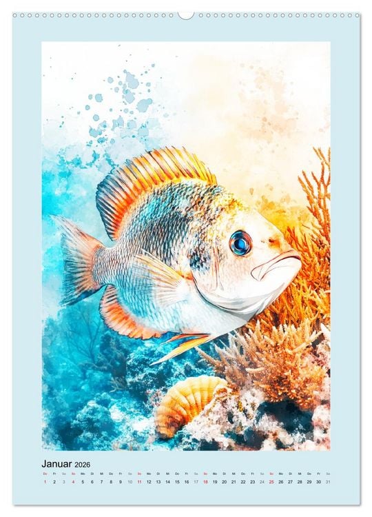 Produktbild: Ozeanpoesie. Die Unterwasserwelt im Aquarell-Stil (hochwertiger Premium Wandkalender 2026 DIN A2 hoch), Kunstdruck in Hochglanz