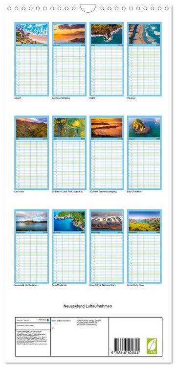 Produktbild: Familienplaner 2026 - Neuseeland Luftaufnahmen mit 5 Spalten (Wandkalender, 21 x 45 cm) CALVENDO