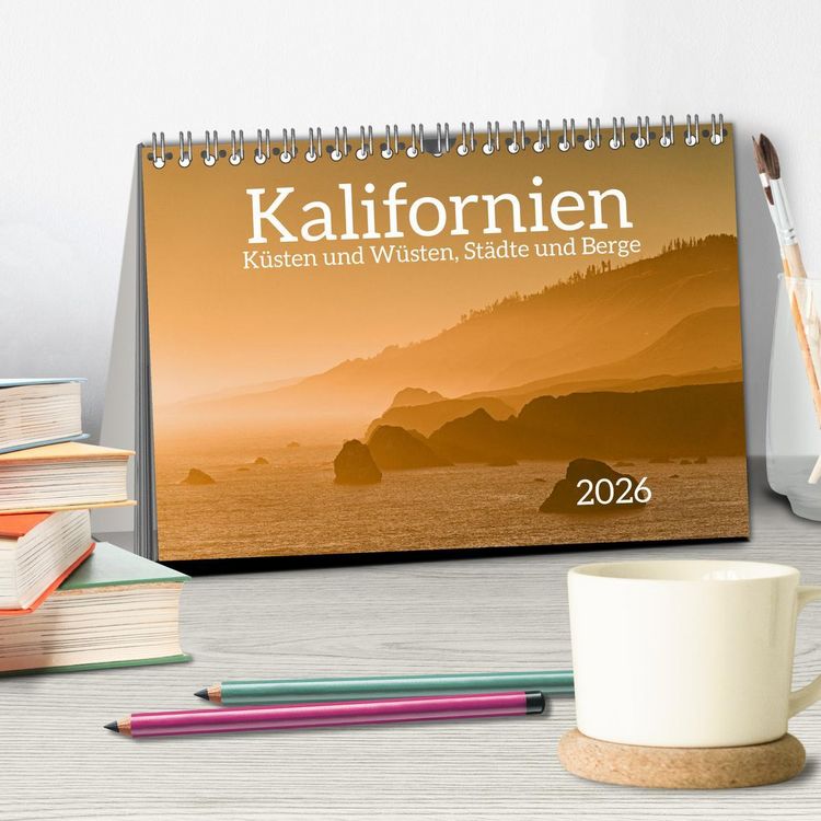 Produktbild: Kalifornien - K&uuml;sten und W&uuml;sten, St&auml;dte und Berge (Tischkalender 2026 DIN A5 quer), CALVENDO Monatskalender