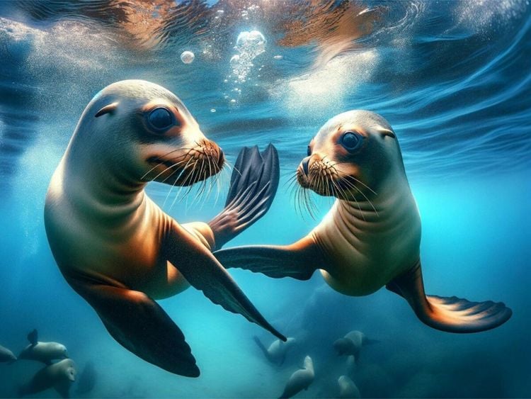 Produktbild: CALVENDO Puzzle Ein Bild das das spielerische Verhalten junger kalifornischer Seel&ouml;wen zeigt | 1000 Teile Lege-Gr&ouml;&szlig;e 64x48cm Foto-Puzzle f&uuml;r gl&uuml;cklich