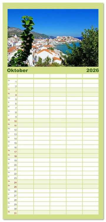 Produktbild: Familienplaner 2026 - Samos - gr&uuml;ne Perle in der &Auml;g&auml;is mit 5 Spalten (Wandkalender, 21 x 45 cm) CALVENDO