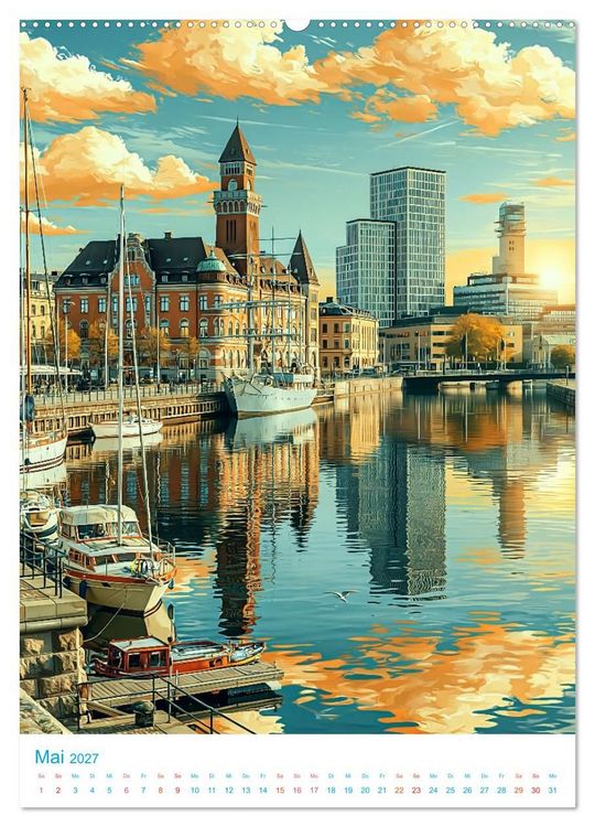 Produktbild: Schweden - Old School Poster Style (hochwertiger Premium Wandkalender 2027 DIN A2 hoch), Kunstdruck in Hochglanz