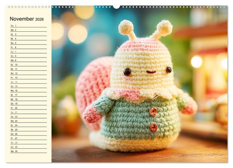 Produktbild: Kleine Freunde aus Wolle. Zauberhaft geh&auml;kelte Tierchen (hochwertiger Premium Wandkalender 2026 DIN A2 quer), Kunstdruck in Hochglanz
