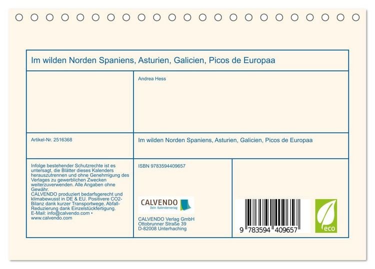 Produktbild: Im wilden Norden Spaniens, Asturien, Galicien, Picos de Europaa (Tischkalender 2027 DIN A5 quer), CALVENDO Monatskalender