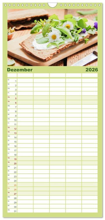 Produktbild: Familienplaner 2026 - essbare Bl&uuml;ten und Bl&auml;tter mit 5 Spalten (Wandkalender, 21 x 45 cm) CALVENDO