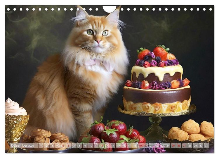 Produktbild: S&uuml;&szlig;e Naschkatzen - Pelzige Leckerm&auml;ulchen zwischen s&uuml;&szlig;en Desserts und Torten (Wandkalender 2026 DIN A4 quer), CALVENDO Monatskalender