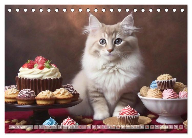 Produktbild: S&uuml;&szlig;e Naschkatzen - Pelzige Leckerm&auml;ulchen zwischen s&uuml;&szlig;en Desserts und Torten (Tischkalender 2026 DIN A5 quer), CALVENDO Monatskalender