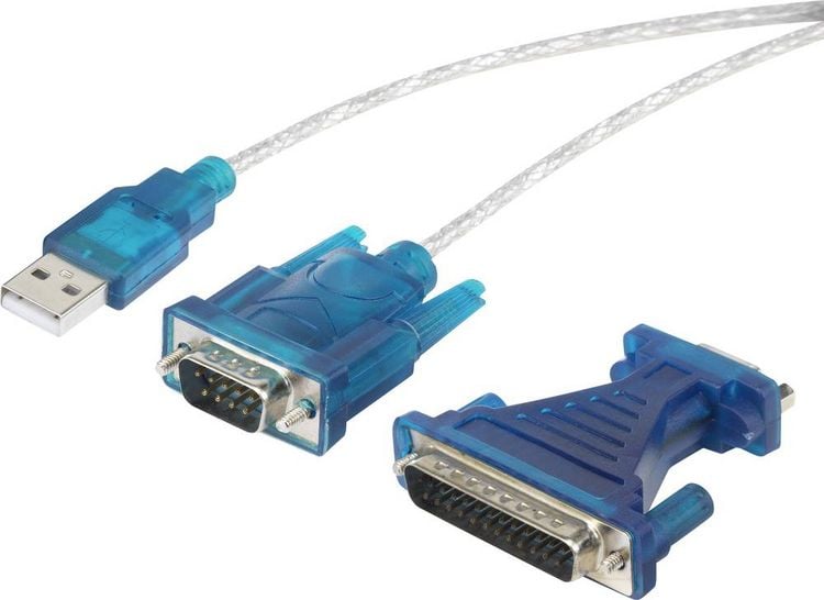 Produktbild: Renkforce USB 1.1 Adapter [1x D-SUB-Stecker 9pol., D-SUB-Stecker 25pol. - 1x USB 1.1 Stecker A] 40.00 cm vergoldete Steckkontakte