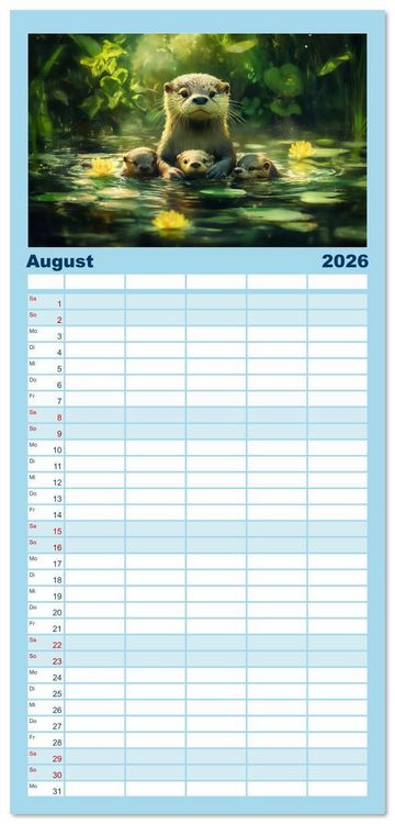Produktbild: Familienplaner 2026 - W&auml;chter des Flusses - Ein Jahr mit Fischottern mit 5 Spalten (Wandkalender, 21 x 45 cm) CALVENDO