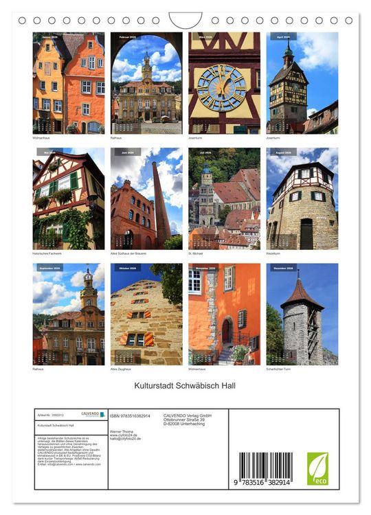 Produktbild: Kulturstadt Schw&auml;bisch Hall (Wandkalender 2026 DIN A4 hoch), CALVENDO Monatskalender