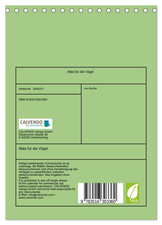 Produktbild: Alles f&uuml;r die V&ouml;gel (Tischkalender 2026 DIN A5 hoch), CALVENDO Monatskalender