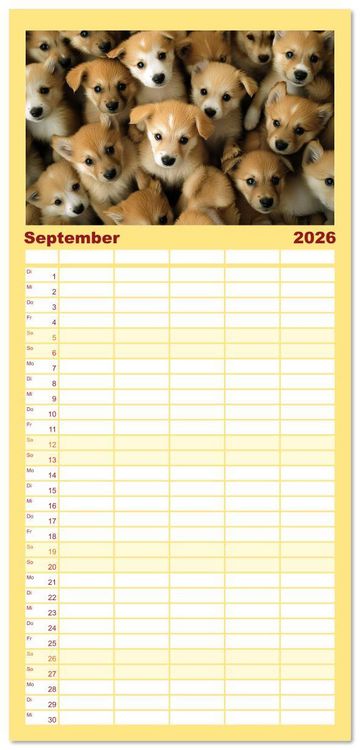 Produktbild: Familienplaner 2026 - Kuschelblicke mit 5 Spalten (Wandkalender, 21 x 45 cm) CALVENDO