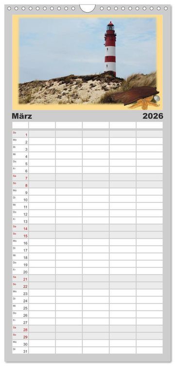 Produktbild: Familienplaner 2026 - Leuchtt&uuml;rme Schleswig-Holsteins mit 5 Spalten (Wandkalender, 21 x 45 cm) CALVENDO
