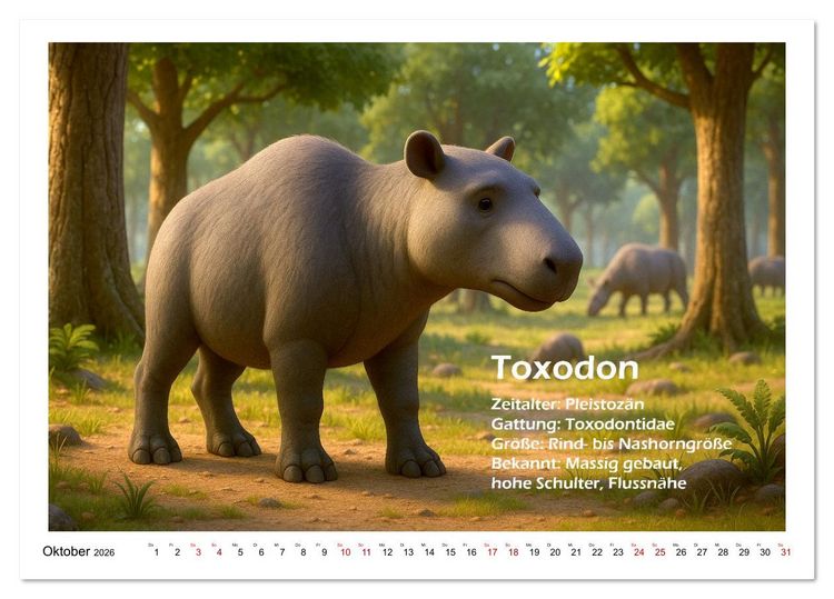 Produktbild: Urige Pal&auml;ofauna pr&auml;historisch und niedlich (Tischkalender 2026 DIN A5 quer), CALVENDO Monatskalender