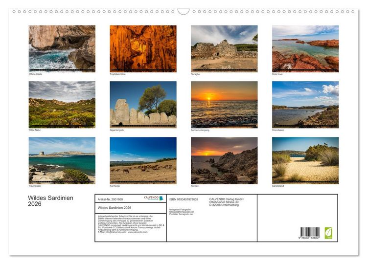 Produktbild: Wildes Sardinien 2026 (Wandkalender 2026 DIN A2 quer), CALVENDO Monatskalender