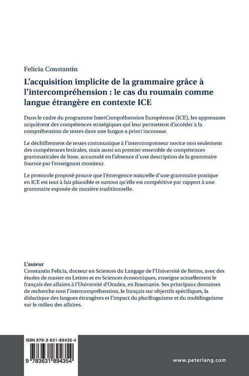 Produktbild: L&rsquo;acquisition implicite de la grammaire gr&acirc;ce &agrave; l&rsquo;intercompr&eacute;hension : le cas du roumain comme langue &eacute;trang&egrave;re en contexte ICE
