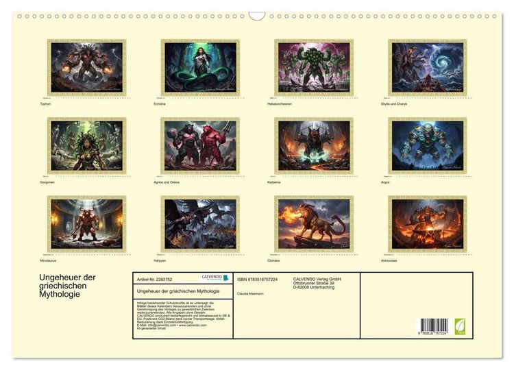 Produktbild: Ungeheuer der griechischen Mythologie (Wandkalender 2027 DIN A2 quer), CALVENDO Monatskalender