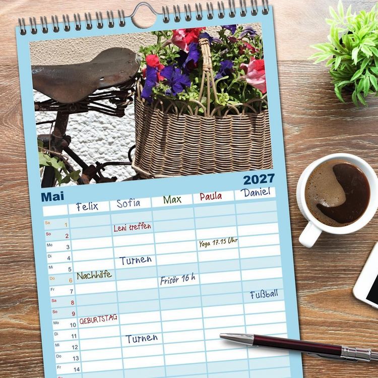 Produktbild: Familienplaner 2027 - Liebe zum Fahrrad mit 5 Spalten (Wandkalender, 21 x 45 cm) CALVENDO