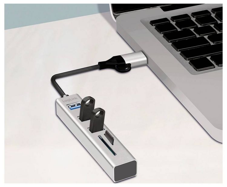 Produktbild: LogiLink UA0445 USB-Hub 3 Port USB-A, SDHC, microSDHC USB 3.0 5 GBit/s Aluminium UA0445