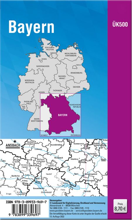 Produktbild: &Uuml;K500 Amtliche &Uuml;bersichtskarte von Bayern 1:500000 / &Uuml;K500 &Uuml;bersichtskarte von Bayern 1:500000