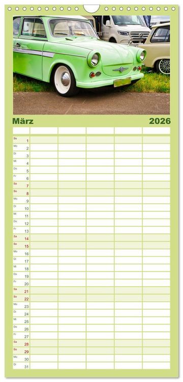 Produktbild: Familienplaner 2026 - Trabi-Kult mit 5 Spalten (Wandkalender, 21 x 45 cm) CALVENDO