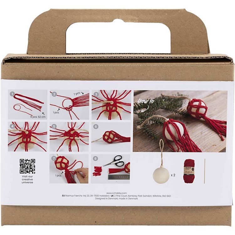 Produktbild: Creativ Company DIY Sets Macram&eacute; Kreativ Set Weihnachtskugeln, Weihnachtsrot, Makramee, Kreativ Box