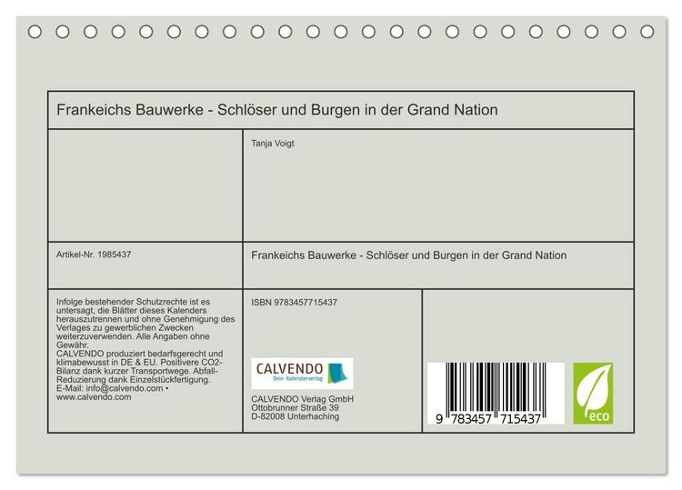 Produktbild: Frankeichs Bauwerke - Schl&ouml;ser und Burgen in der Grand Nation (Tischkalender 2026 DIN A5 quer), CALVENDO Monatskalender