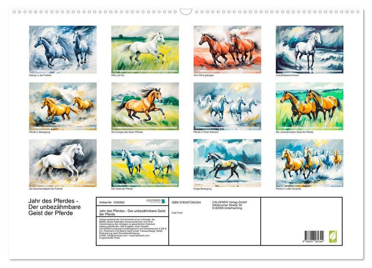 Produktbild: Jahr des Pferdes - Der unbez&auml;hmbare Geist der Pferde (Wandkalender 2026 DIN A2 quer), CALVENDO Monatskalender