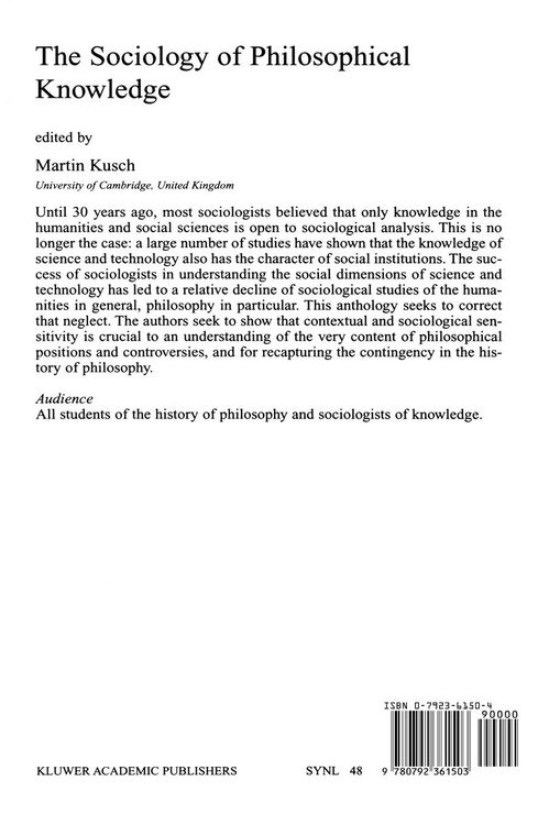 Produktbild: The Sociology of Philosophical Knowledge