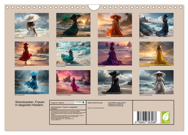 Produktbild: Strandzauber- Frauen in eleganten Kleidern (Wandkalender 2026 DIN A4 quer), CALVENDO Monatskalender