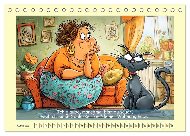 Produktbild: Katzen und Frauen. Lustige Cartoons vom t&auml;glichen Chaos (Tischkalender 2026 DIN A5 quer), CALVENDO Monatskalender
