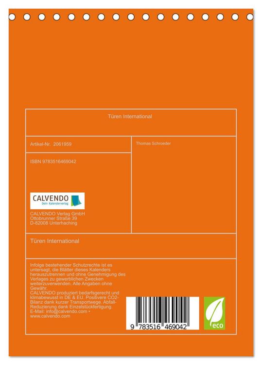 Produktbild: T&uuml;ren International (Tischkalender 2026 DIN A5 hoch), CALVENDO Monatskalender