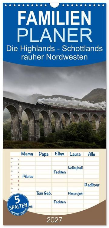 Produktbild: Familienplaner 2027 - Die Highlands - Schottlands rauher Nordwesten mit 5 Spalten (Wandkalender, 21 x 45 cm) CALVENDO