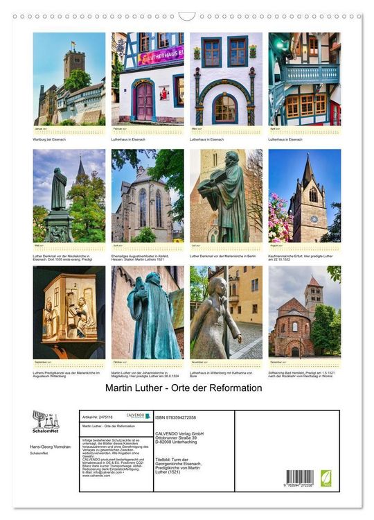 Produktbild: Martin Luther - Orte der Reformation (Wandkalender 2027 DIN A2 hoch), CALVENDO Monatskalender