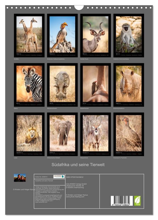 Produktbild: S&uuml;dafrika und seine Tierwelt (Wandkalender 2026 DIN A3 hoch), CALVENDO Monatskalender