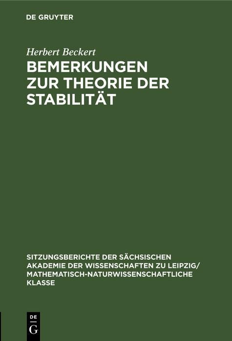 Produktbild: Bemerkungen zur Theorie der Stabilit&auml;t