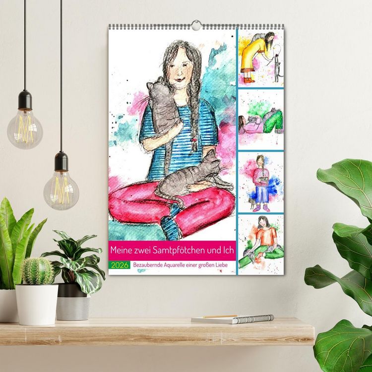 Produktbild: Meine zwei Samtpf&ouml;tchen und Ich - Bezaubernde Aquarelle einer gro&szlig;e Liebe (Wandkalender 2026 DIN A2 hoch), CALVENDO Monatskalender