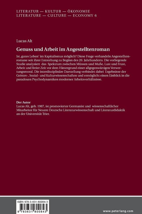 Produktbild: Genuss und Arbeit im Angestelltenroman