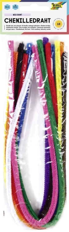 Produktbild: Folia  Chenilledraht, 50cm lang,  8mm, 10 St&uuml;ck, farbig sortiert