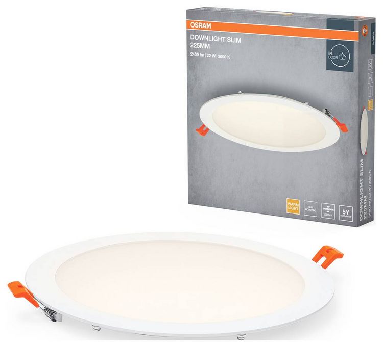 Produktbild: OSRAM HOMELIGHTING 4099854444968 Downlight Slim 225mm 22W 3000K LED-Deckenleuchte 22.00 W Wei&szlig;