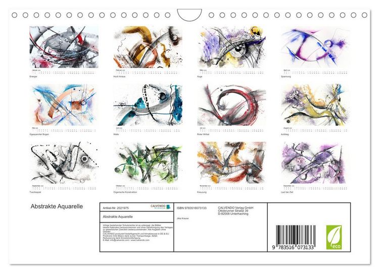Produktbild: Abstrakte Aquarelle (Wandkalender 2026 DIN A4 quer), CALVENDO Monatskalender