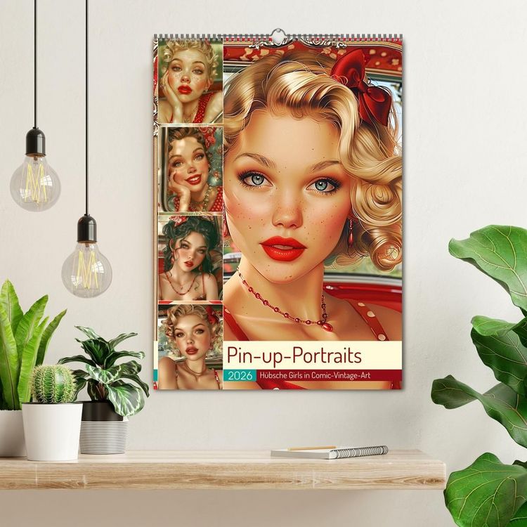 Produktbild: Pin-up-Portraits. H&uuml;bsche Girls in Comic-Vintage-Art (Wandkalender 2026 DIN A2 hoch), CALVENDO Monatskalender