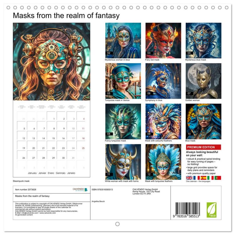 Produktbild: Masks from the realm of fantasy (Wall Calendar 2026 12 &times; 12 Inch) CALVENDO 12 Month Wall Calendar