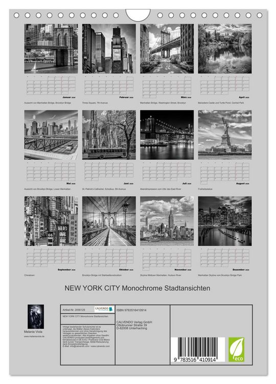 Produktbild: NEW YORK CITY Monochrome Stadtansichten (Wandkalender 2026 DIN A4 hoch), CALVENDO Monatskalender