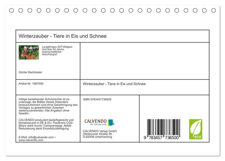 Produktbild: Winterzauber - Tiere in Eis und Schnee (Tischkalender 2026 DIN A5 quer), CALVENDO Monatskalender